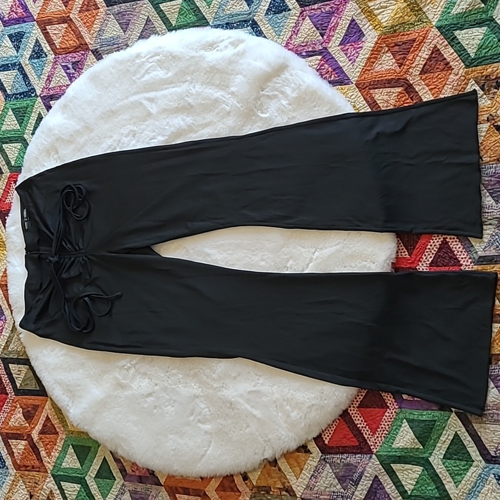 Finesse Black Pull On Cinch Tie Bow Flare Legging Casual Pants Y2K Style Pants